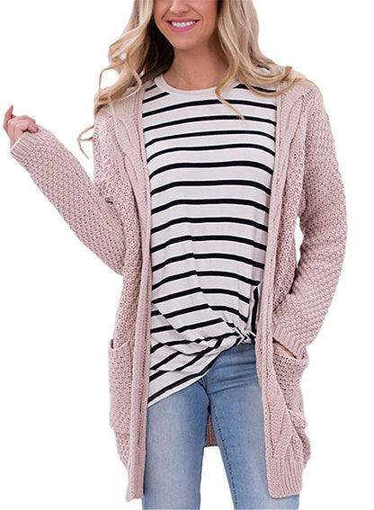 Women's Knitted Cardigan Cozy Cable Knit with Pockets