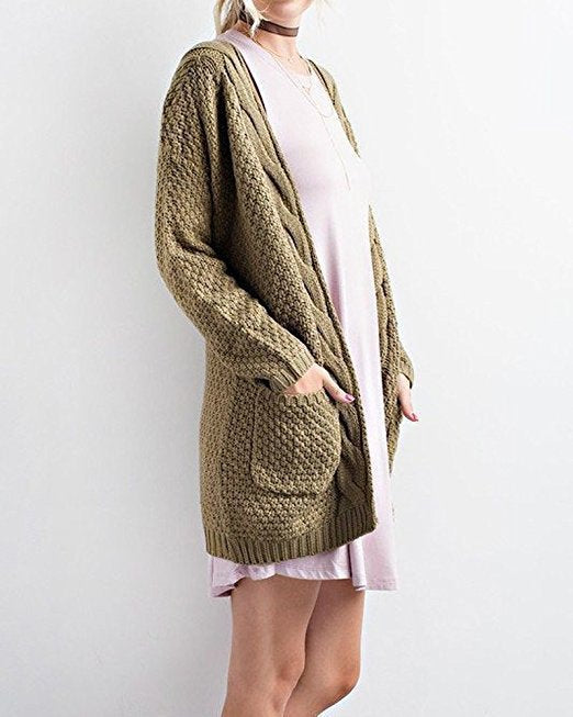 Women's Knitted Cardigan Cozy Cable Knit with Pockets