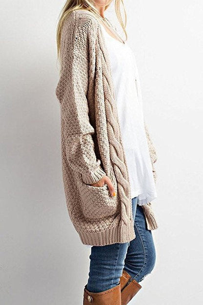 Women's Knitted Cardigan Cozy Cable Knit with Pockets