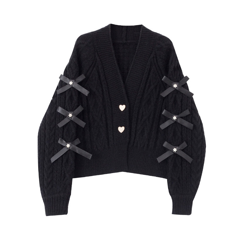 Elegante Strickjacke Frauen Schleife Detail