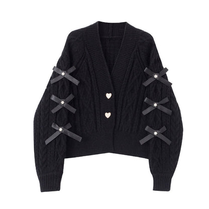 Elegante Strickjacke Frauen Schleife Detail