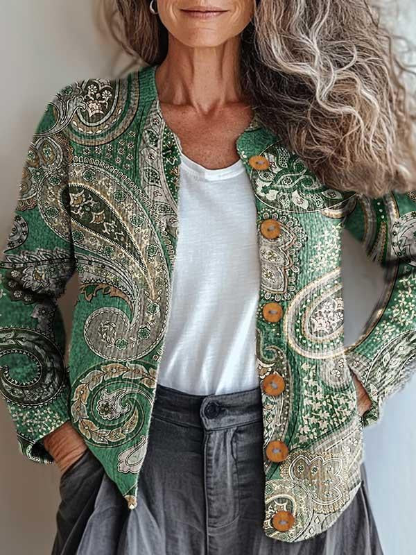 Grüne Damenjacke Paisley Muster - IdealeKleiden