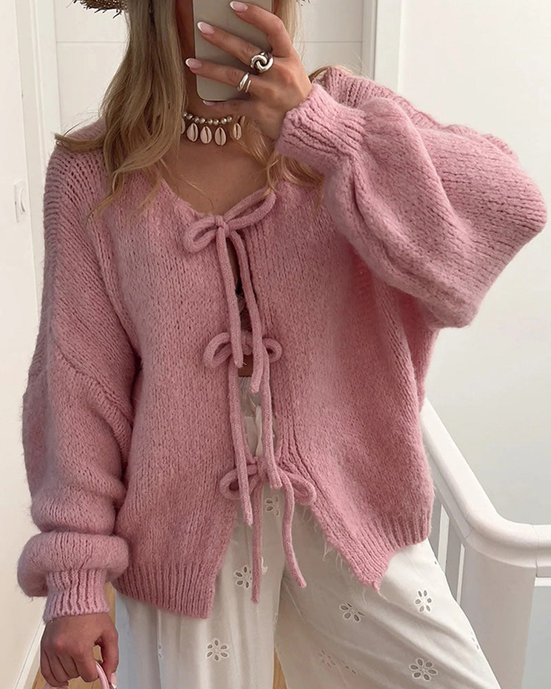 Strickjacke Damen Lazy Chic Schnüren - IdealeKleiden