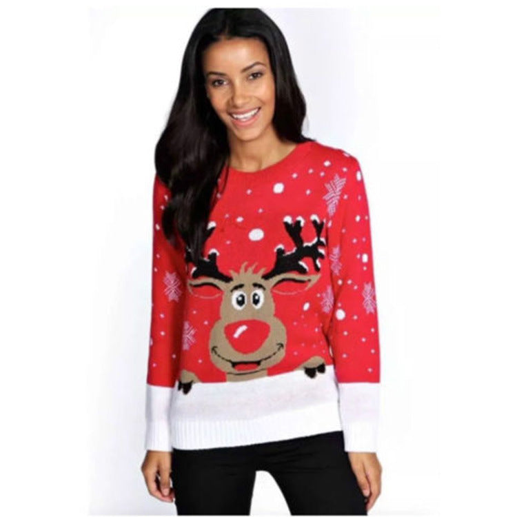 Women's Christmas Sweater Soft Cheerful Reindeer Design