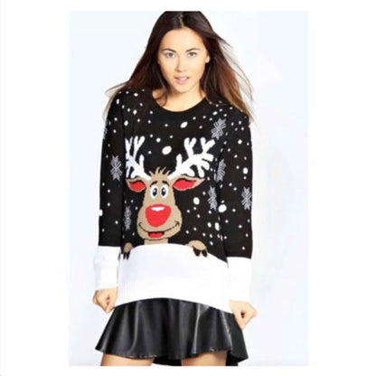 Women's Christmas Sweater Soft Cheerful Reindeer Design