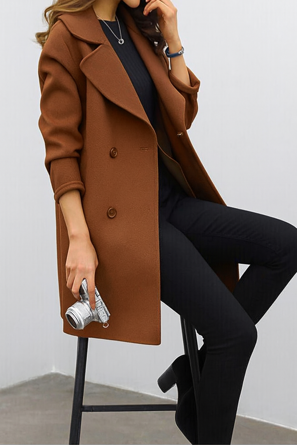 Stylish Women's Coat Modern Double-breasted