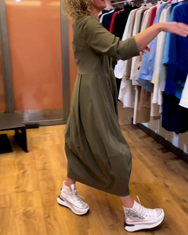 Elegantes Kleid Rundhals 2/3 Ärmel - IdealeKleiden