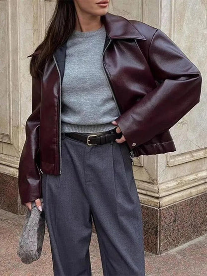 Modern Leather Jacket Burgundy Color