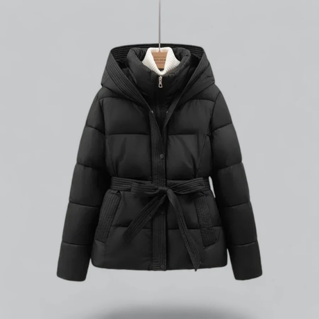 Stylische Daunenjacke Damen Gürtel Kapuze - IdealeKleiden