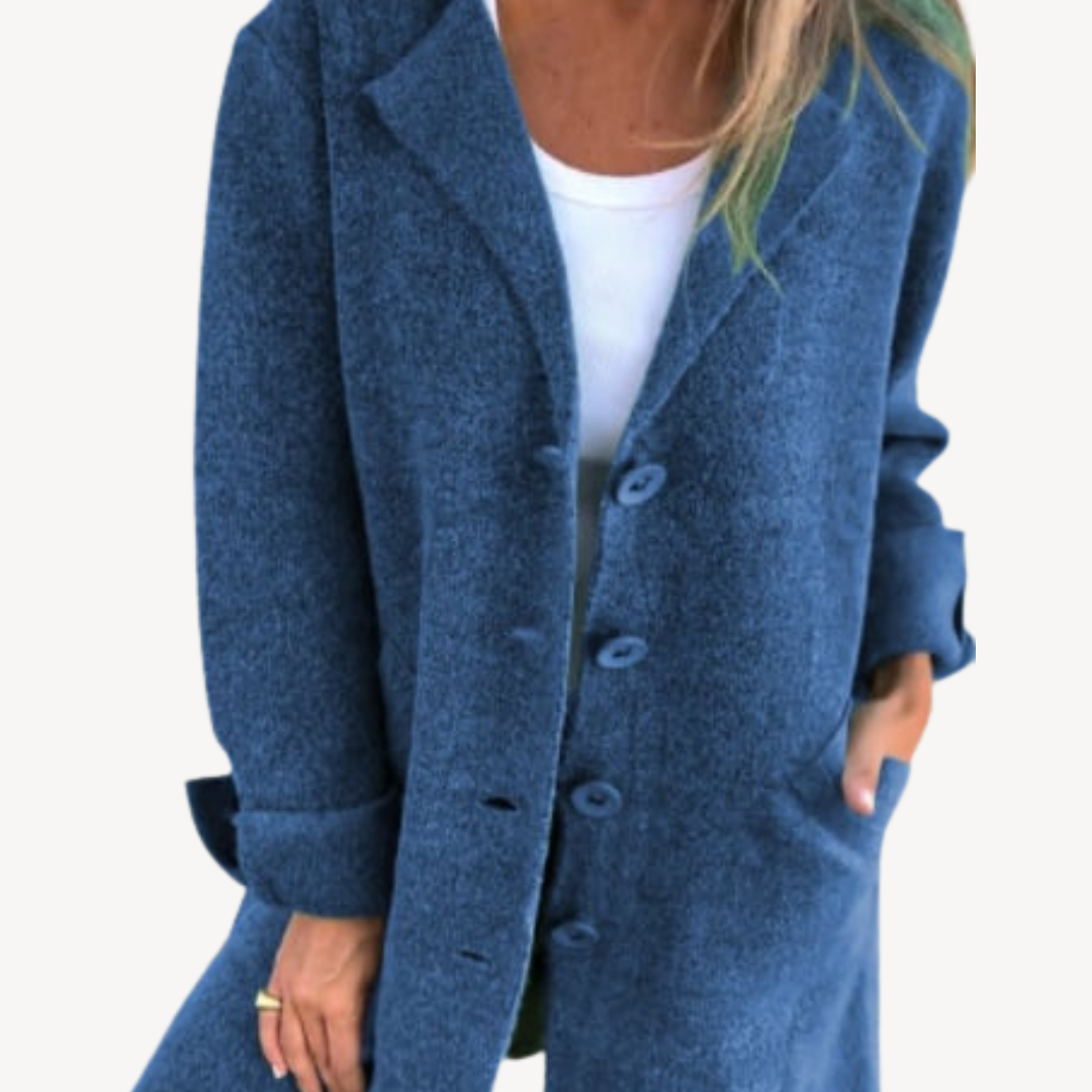 Women's Long Wool Blend Jacket with Buttons