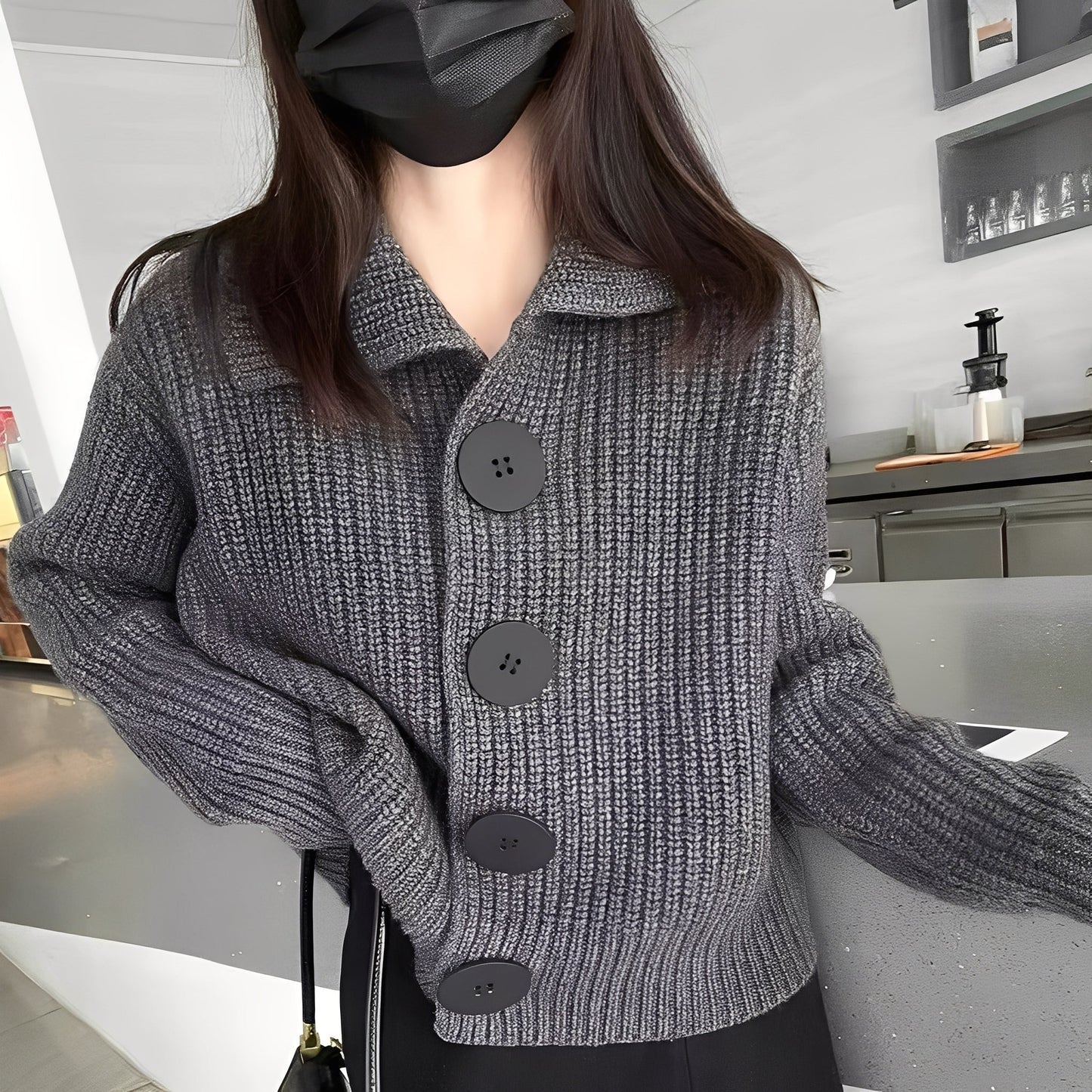 Fashionable Women's Cardigan Large Buttons