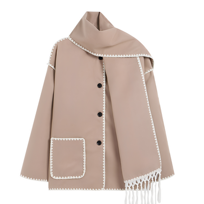 Elegant Women's Wool Jacket Scarf Collar
