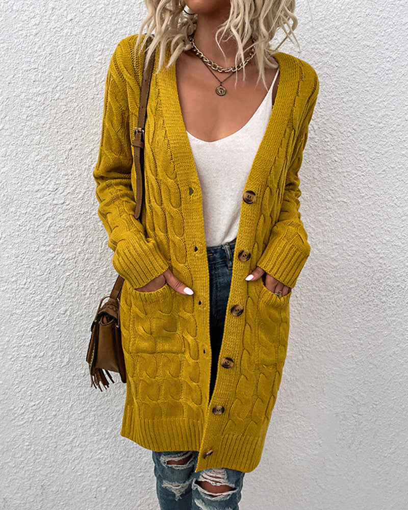 Elegant Long Sleeve Plain Cardigan for Women