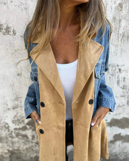 Fashionable denim jacket leather style