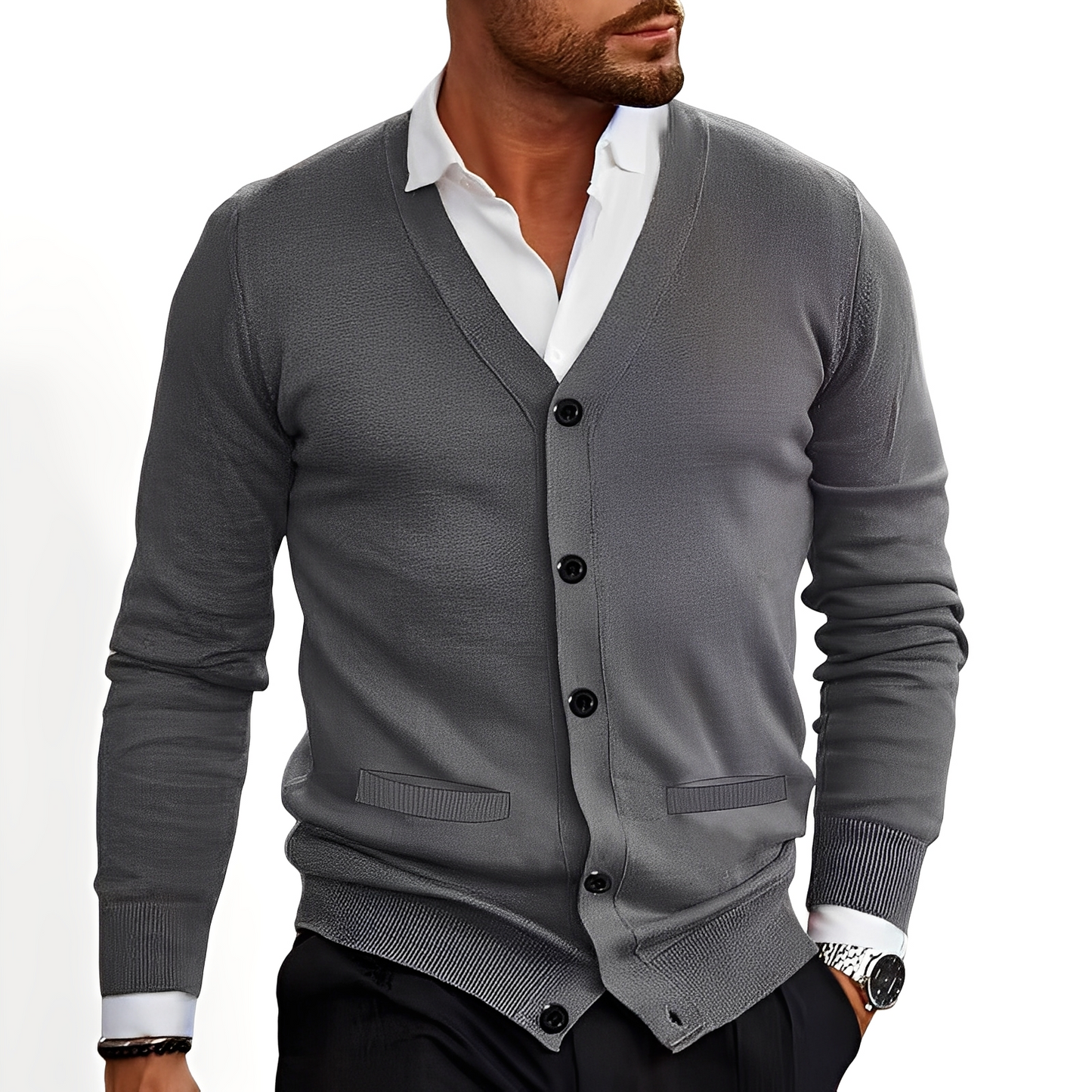 Stylish Men's Cardigan with Buttons Elegant Design