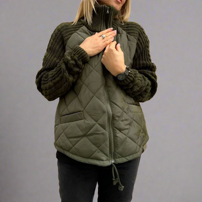 Women's Autumn Jacket with Knitted Sleeves