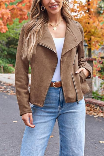 Faux Suede Motorcycle Style Leather Jacket