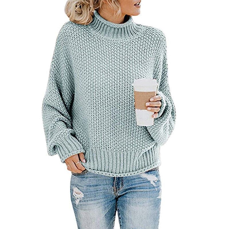 Knitted Sweater High Collar Chunky Knit Comfortable Warm