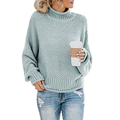Knitted Sweater High Collar Chunky Knit Comfortable Warm
