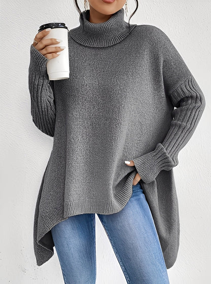 Elegante Damenpullover Lang Rollkragen Chic
