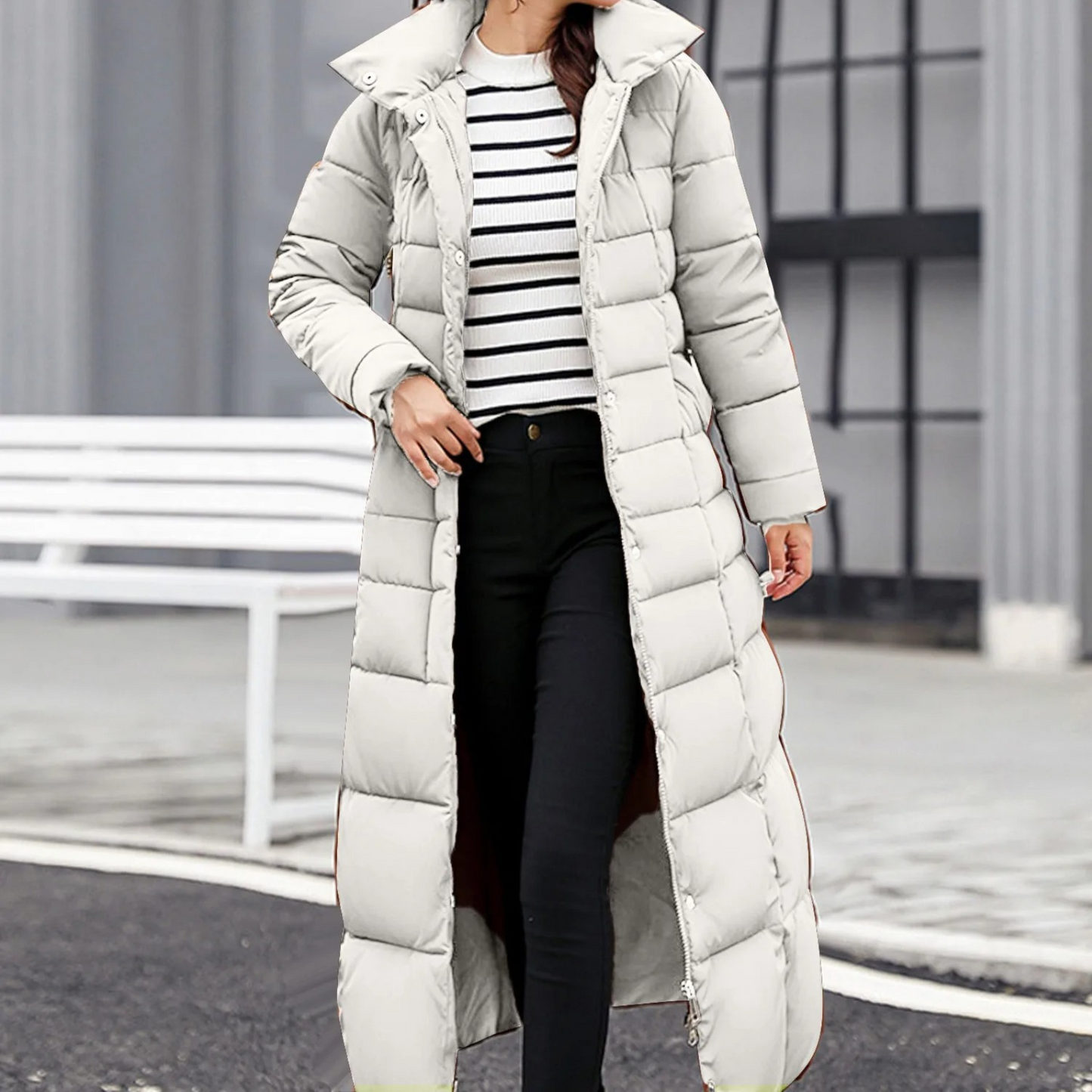 Stylish Women's Puffer Jacket Elegant Button