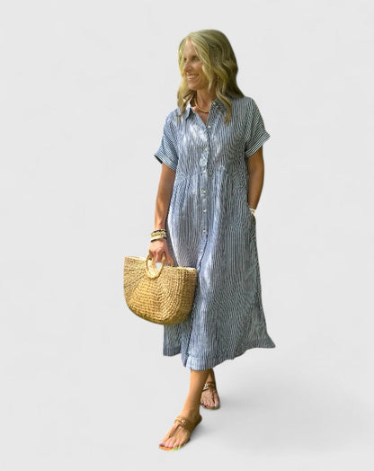 Damen Sommerkleid Streifen Look - IdealeKleiden