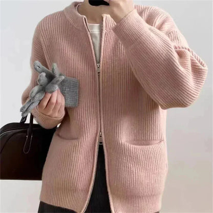 Large Oversized Cardigan with Zipper and Pockets