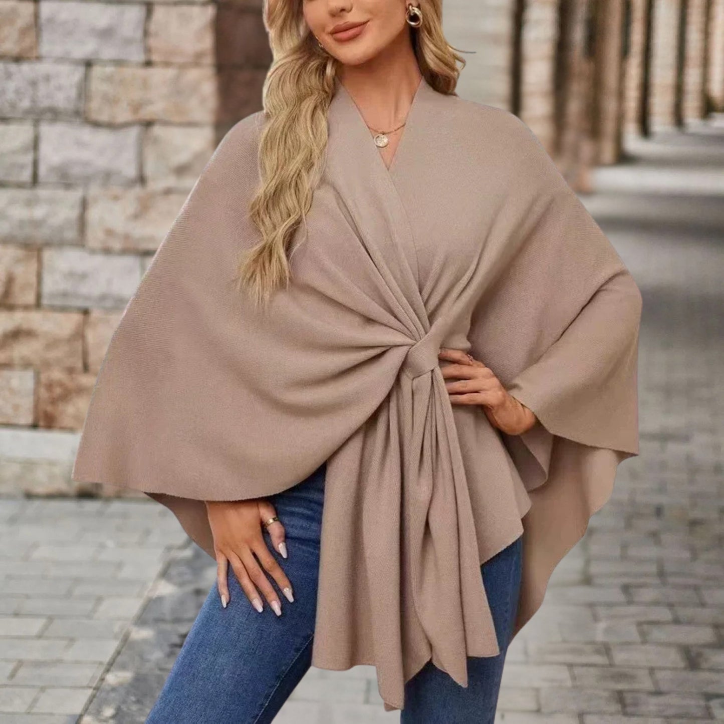 Women's top with cape effect and front knot