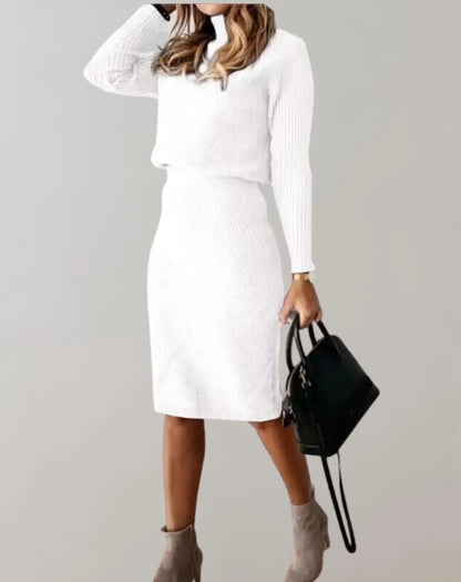 Chic Two Piece Set Women Slim Fit Turtleneck Sweater and Midi Skirt
