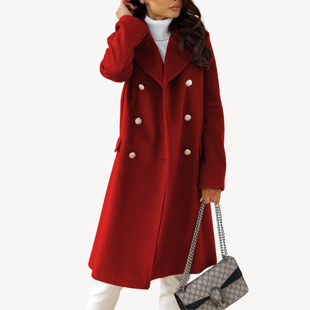 Women's Wool Double-Breasted Buckle Coat Elegant