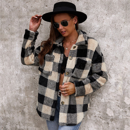 Stylish checked sweater with plush coat