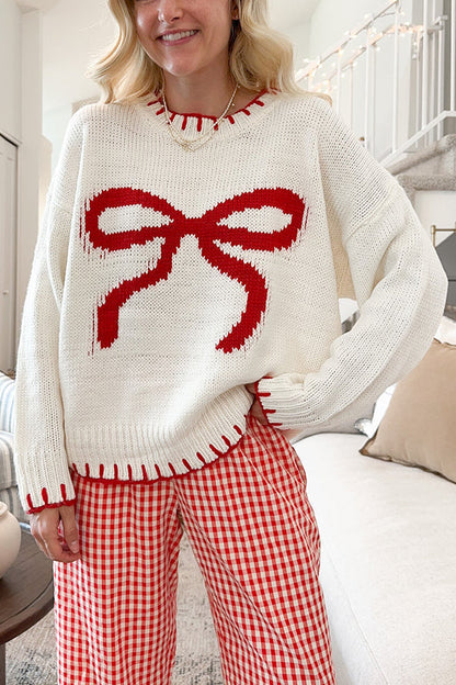 Christmas Sweater Long Sleeve Contrast Color Knitted