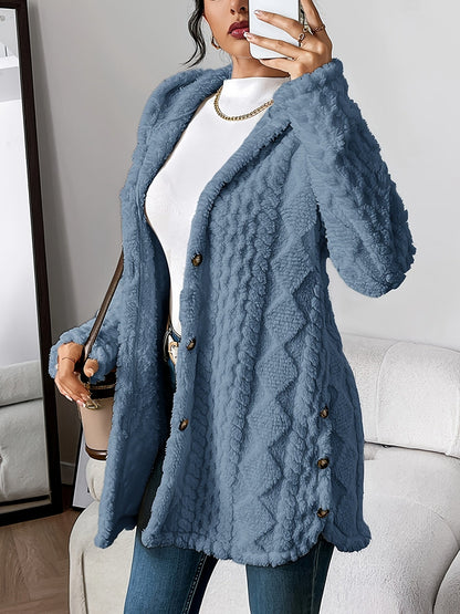 Women's Long Winter Jacket Hood Buttons