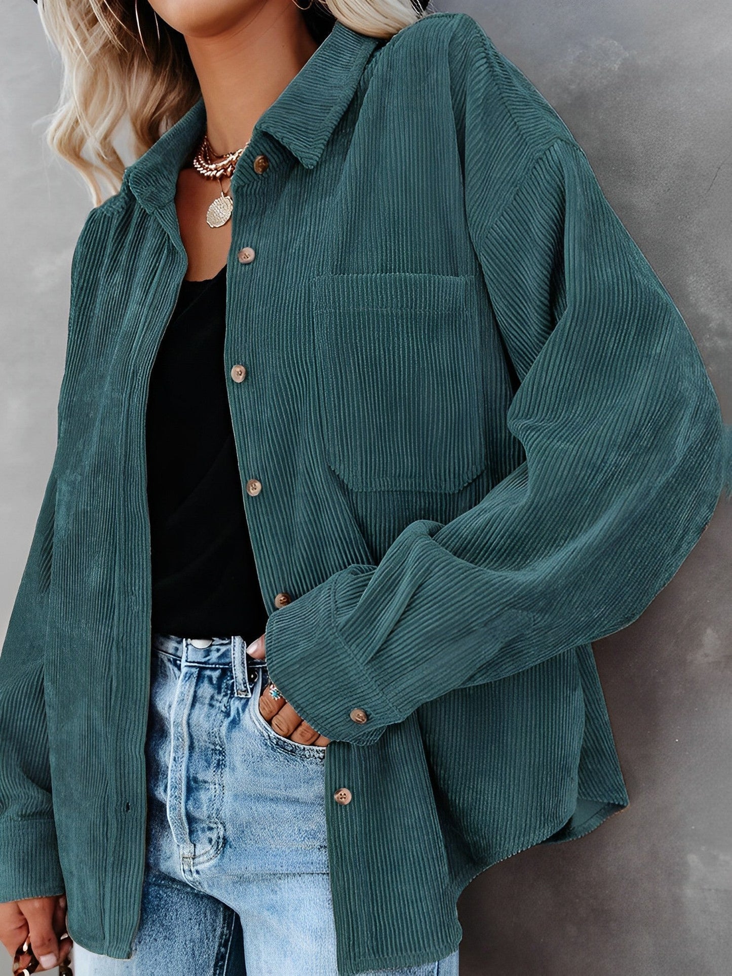 Practical Corduroy Jacket with Buttons