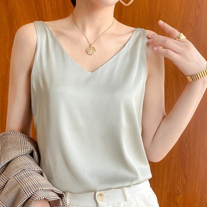 Elegant Satin V-Neck Top for Women