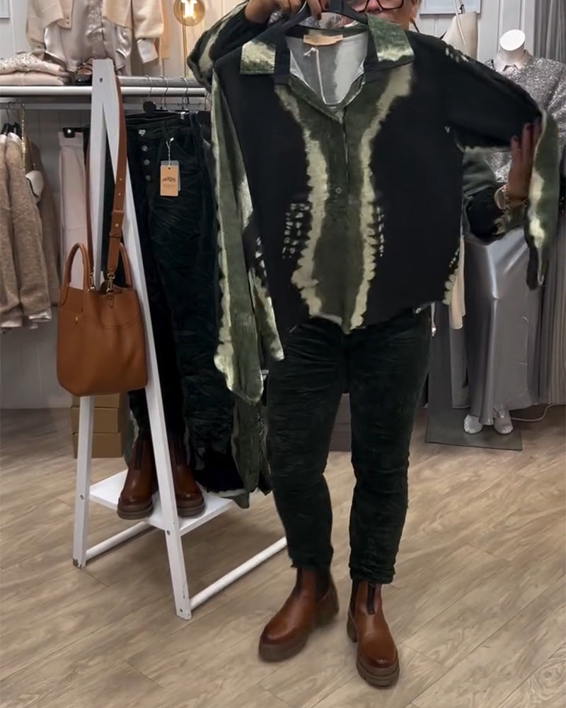 Retro Kleid Damen Farbblock Langärmlig - IdealeKleiden