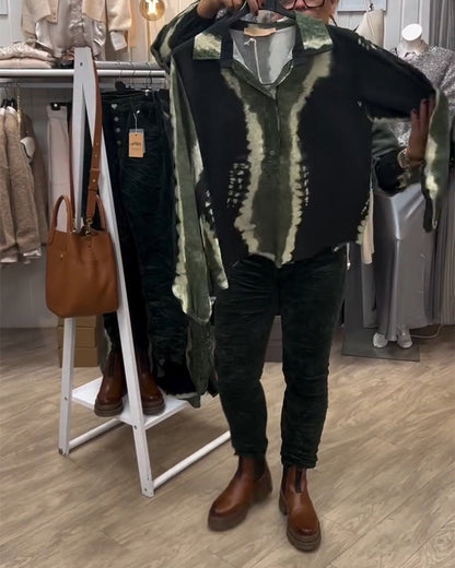 Retro Kleid Damen Farbblock Langärmlig - IdealeKleiden