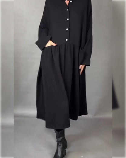 Stylish A-line dress with lapels and buttons