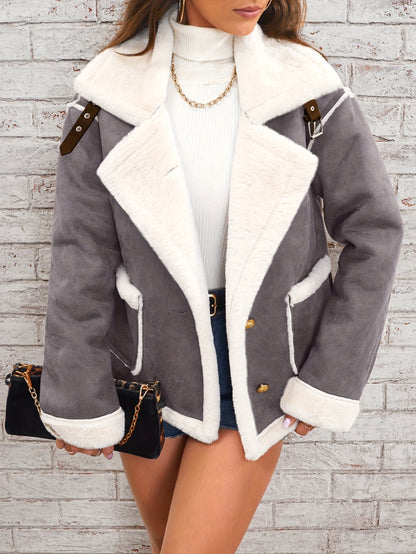 Women's Winter Jacket Sheepskin Collar Warm