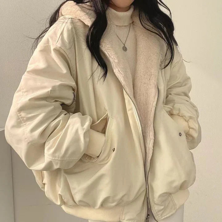 Women's Warm Winter Jacket Hood Zipper