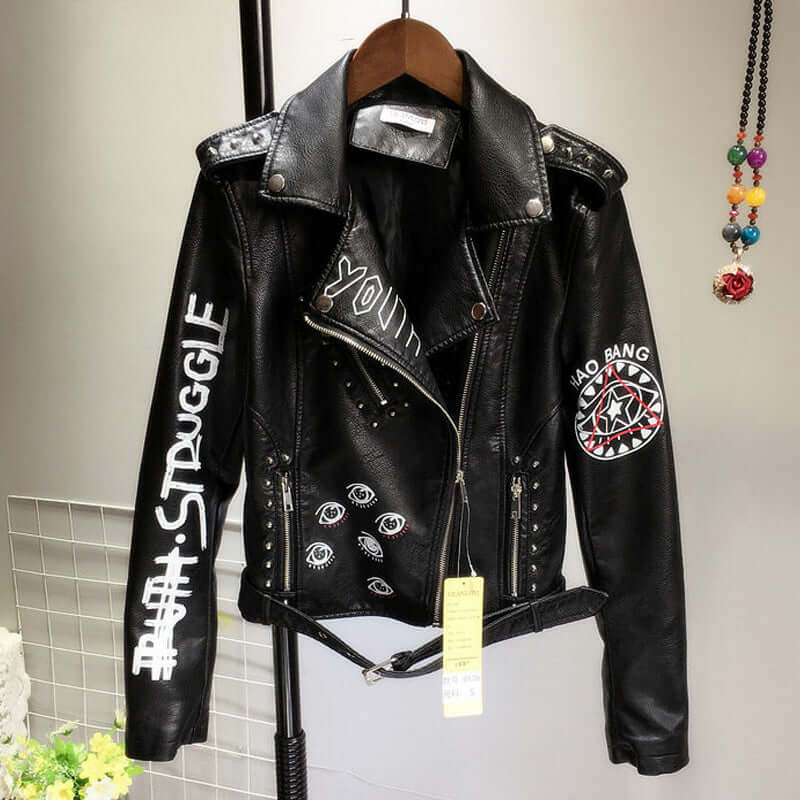 Stylish Women's Leather Jacket with Stud Embellishment