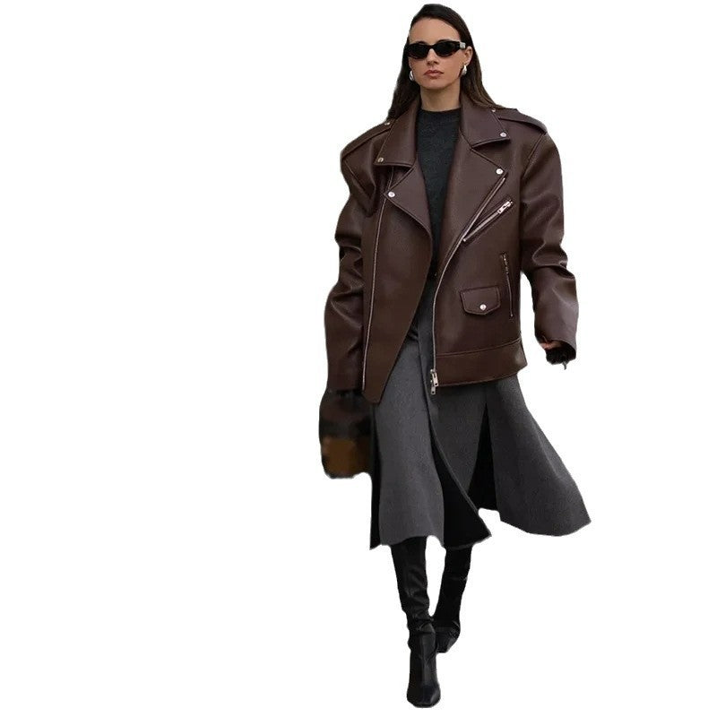 Stylish Women's Short Leather-Look Trendy Jacket