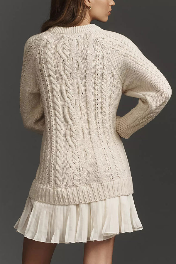 Elegantes Strickkleid mit Plissierter Rüschenrokke - IdealeKleiden