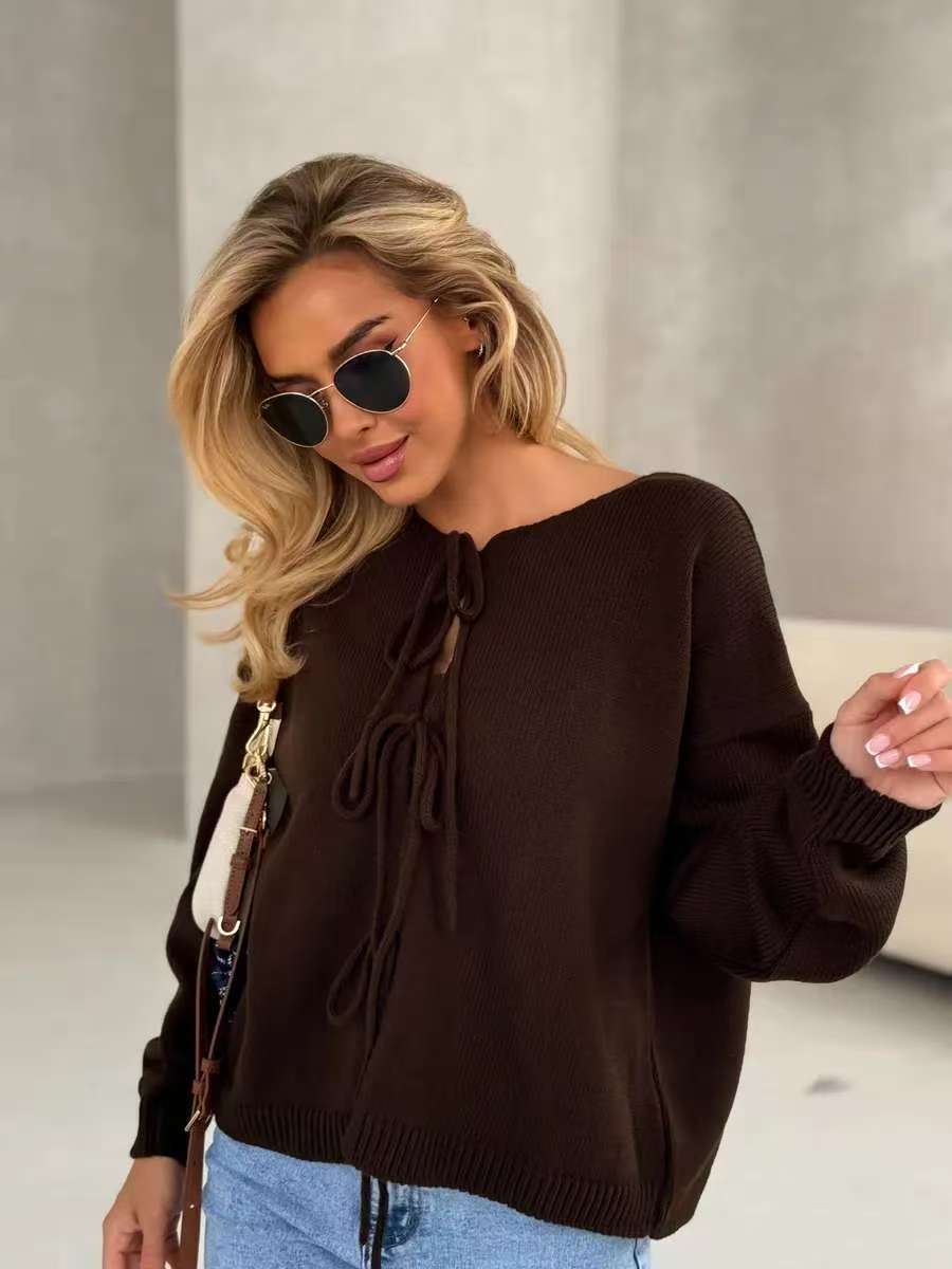 Fashionable Short Lace-Up Cardigan