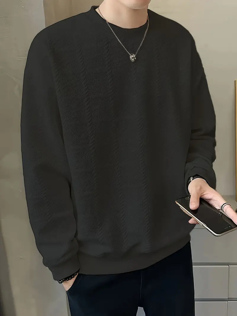 Trendy Waffle Knit Pullover for Men, Fashionable