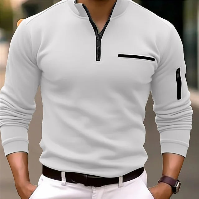 Men's Long Sleeve Polo Shirt Elegant Zipper