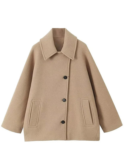 Große Übergangsjacke mit Umschlagkragen und Taschen - IdealeKleiden