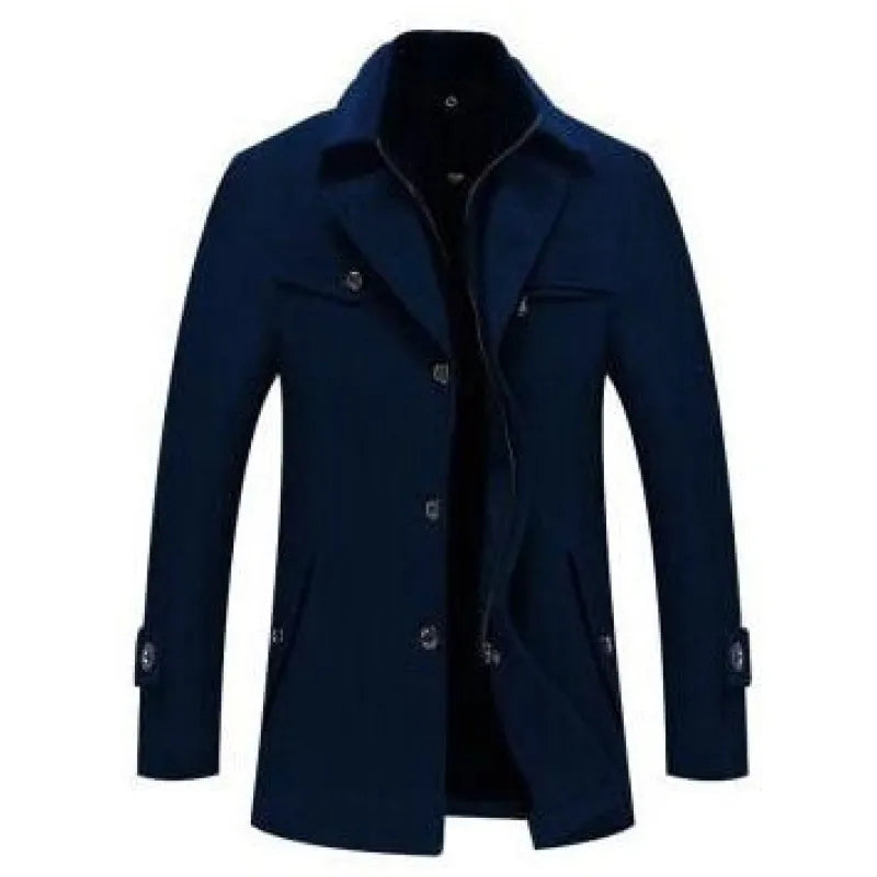 Men's Long Wool Coat Double Zipper Winter