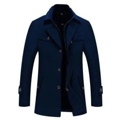Men's Long Wool Coat Double Zipper Winter