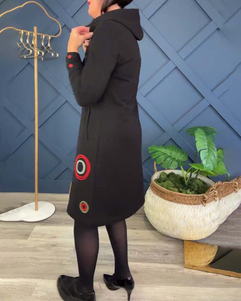Modisches Kleid mit Kreismuster & Kapuze - IdealeKleiden